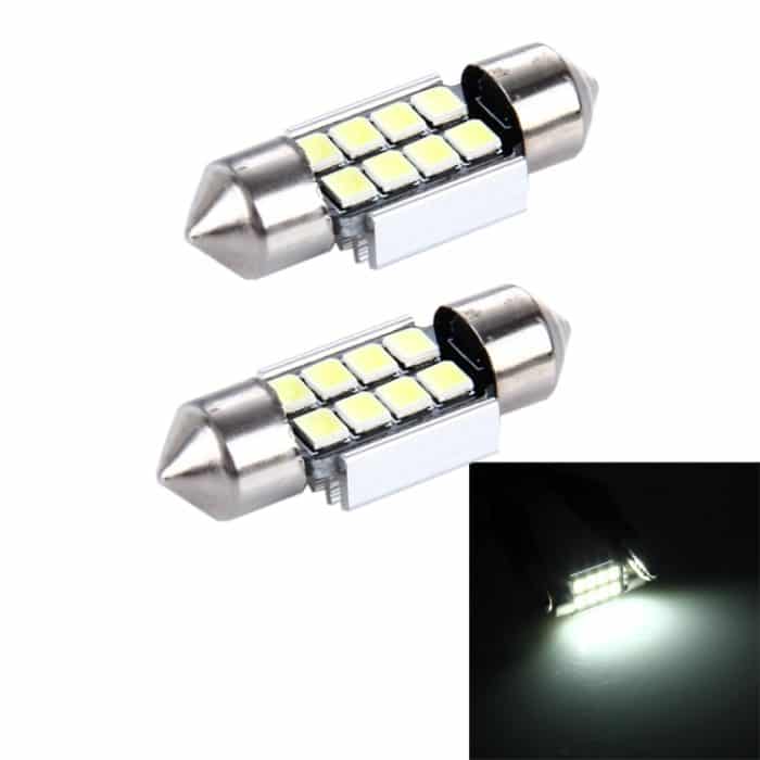 2 PCS 3W 200 LM 6000K 31MM 8 SMD-2835 LEDs Bicuspid Port Dekodierung Auto Dome Lampe LED Leselicht, DC 12V, 31MM – Bild 1