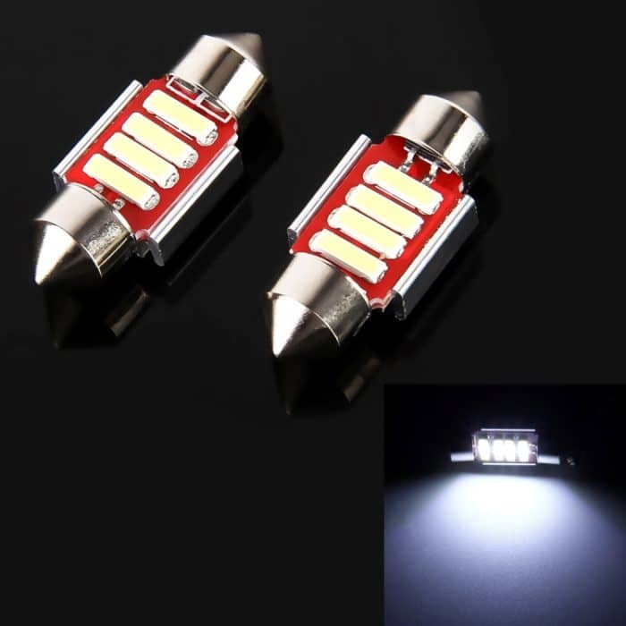CMS5175WL.jpg 2 PCS 2 W 100 LM 6000 K 31 MM 4 SMD-7020 LEDs Bicuspid Port Decodierung Auto Dome Lampe LED Leselicht, DC 12 V, 31MM – Bild 1