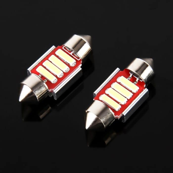2 PCS 2 W 100 LM 6000 K 31 MM 4 SMD-7020 LEDs Bicuspid Port Decodierung Auto Dome Lampe LED Leselicht, DC 12 V, 31MM – Bild 2