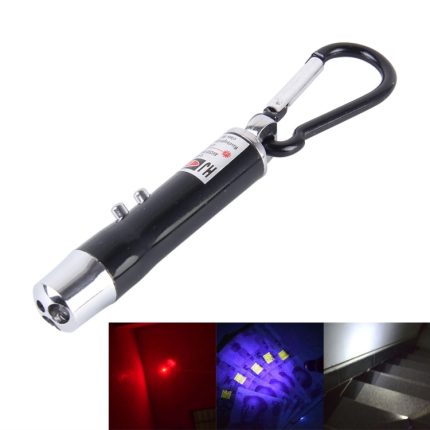 2 Stück Outdoor-Schlüsselanhänger, Metallgehäuse, Mini-LED-Taschenlampe, Laserlicht mit Gelderkennung