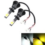 2 PCS H1 DC 12V 6W 6000K + 3500K Auto-LED-Nebelscheinwerfer mit doppelseitigen COB-Lampen (weißes Licht + gelbes Licht)