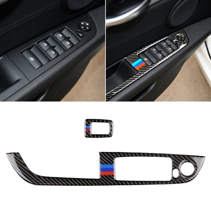 CMS7121.jpg Car Carbon Fiber Window Lift Panel ohne Klappschlüssel Dreifarbiger dekorativer Aufkleber für BMW Z4 Left Drive 2009-2015 – Bild 1