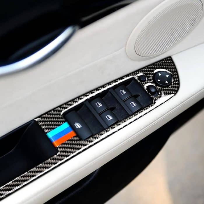 Car Carbon Fiber Window Lift Panel mit Faltschlüssel Dreifarbiger dekorativer Aufkleber für BMW Z4 2009-2015, geeignet für Linkslenker – Bild 8