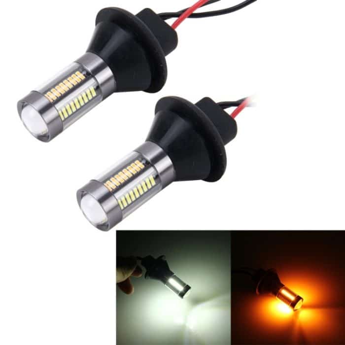 2PCS 1156 / Ba15s 5W 300LM 66LEDs SMD-4014 Auto-Heckbirne Blinker Auto-Rückfahrleuchte Tagfahr-Blinker Autoquelle (weißes Licht + gelbes Licht), Kabellänge: 1 m – Bild 1