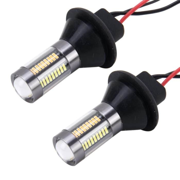 2PCS 1156 / Ba15s 5W 300LM 66LEDs SMD-4014 Auto-Heckbirne Blinker Auto-Rückfahrleuchte Tagfahr-Blinker Autoquelle (weißes Licht + gelbes Licht), Kabellänge: 1 m – Bild 2