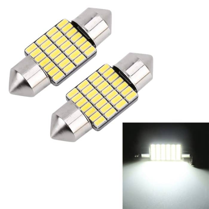 2 PCS 31mm DC12V / 1,2W / 6000K / 80LM 28LEDs SMD-3014 Autokennzeichenleuchte / Lichtkuppel mit Decoder – Bild 1