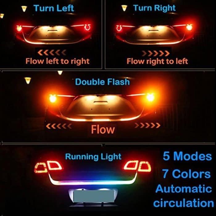 1,2 m Auto Auto wasserdicht Universal hinten bunt fließend Licht Rücklichter Rotlicht Bremslicht Gelb Licht Blinker Licht LED Lampe Streifen Heckdekoration, DC 9-30V – Bild 7