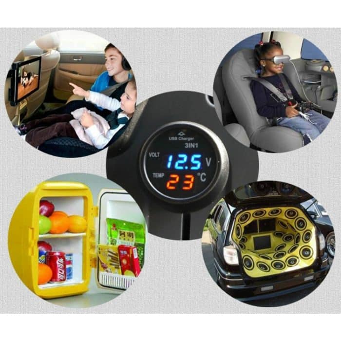 3 in 1 Universal Car Digitaler Spannungsmesser Temperaturmesser USB-Ladegerät, DC12-24V (zufällige Farblieferung) – Bild 3