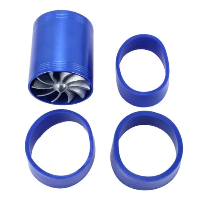 F1-Z Auto Edelstahl Universal Kompressor Dual Doppel Turbine Lufteinlass Kraftstoff Saver Turbo Turboing Ladegerät Fan Set kit, Double Side(Blue), Double Side(Black), Double Side(Red), Double Side(Silver) – Bild 5