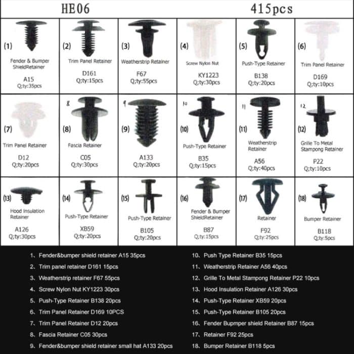 415 PCS Car Retainer Clips Sortiment Car Panel Trim Kunststoffbefestigungen Nietclips Set – Bild 7