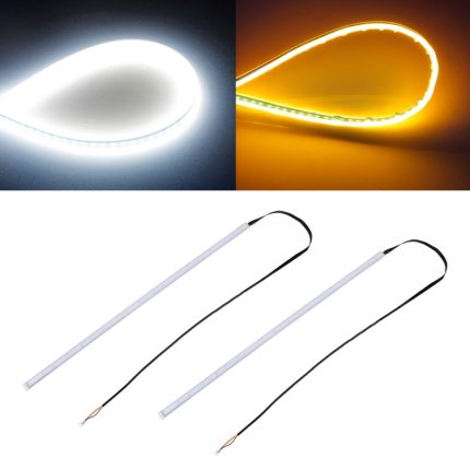 2 Stück 45 cm DC12 V 5 W ultradünne wasserdichte Auto-Auto-Doppelfarben-Blinker/Lauflichter SMD-2835 LED-Lampen (Blinker: gelbes Licht; Lauflichter: blaues Licht), 45cm Turn Lights: Yellow Light; Running Lights: White Light...