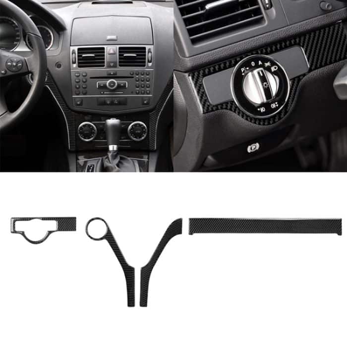 CMS9842.jpg 3 PCS Car Carbon Fiber Scheinwerfer Rahmen Dekorativer Aufkleber für Mercedes-Benz W204 C Klasse 2007-2010, Linkslenker – Bild 1