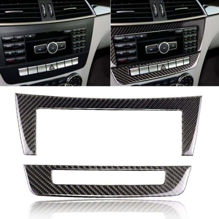 Auto Carbon Fiber Central Control CD Panel Dekorativer Aufkleber für Mercedes-Benz W204 2011-2013 7-Tasten – Bild 1