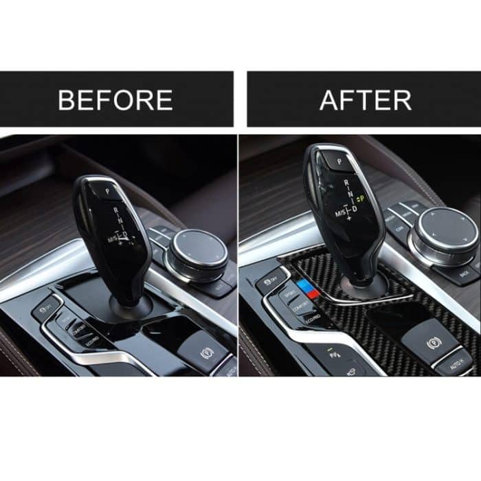2 in 1 Auto Tricolor Carbon Fiber Gear Position Panel Dekorativer Aufkleber für BMW 5er G38 528Li / 530Li / 540Li 2018, Linksantrieb – Bild 7