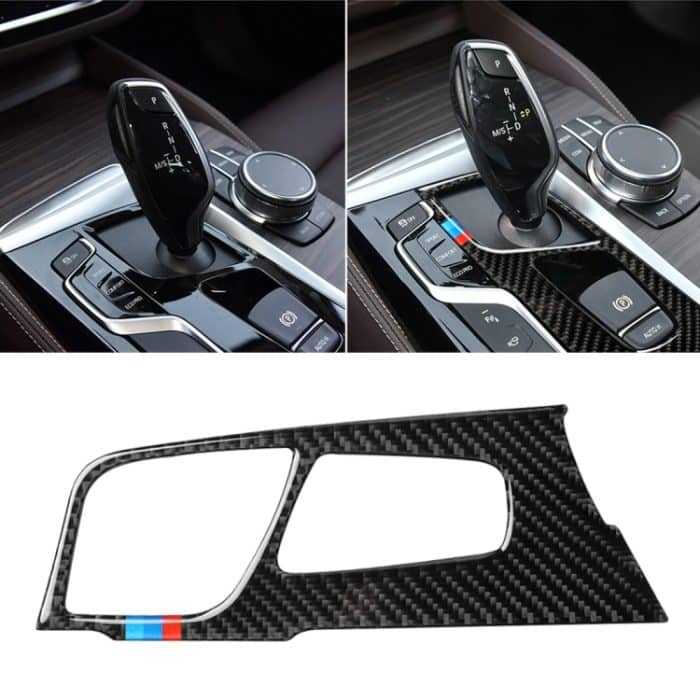 CRP0463.jpg Auto Tricolor Carbon Fiber Gear Position Panel Dekorativer Aufkleber für BMW 5er G38 528Li / 530Li / 540Li 2018, Linksantrieb – Bild 1