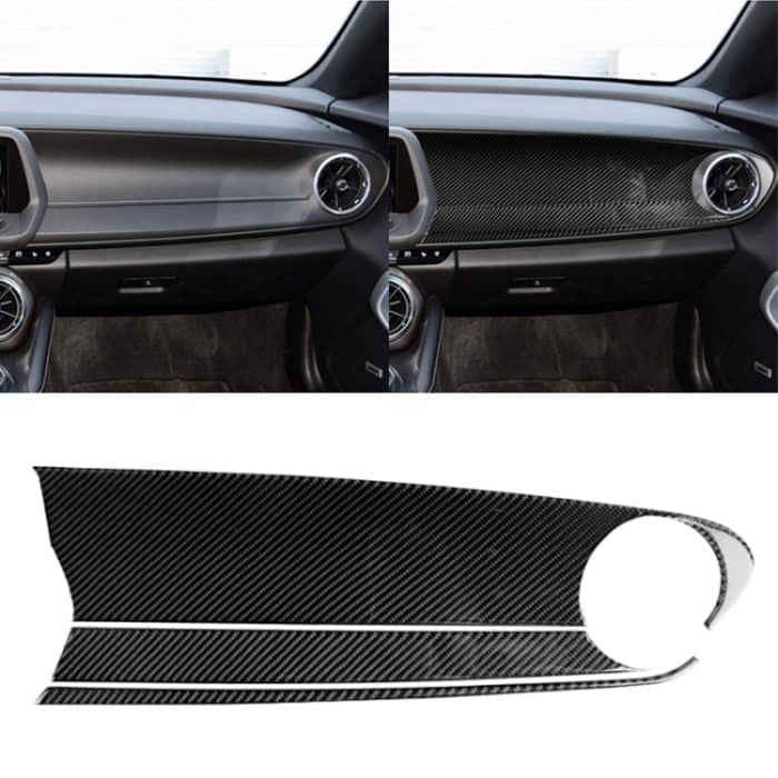 3 in 1 Auto Carbon Faser Beifahrer Zentralbedienfeld Dekorativer Aufkleber für Chevrolet Camaro 2017-2019, Linkslenker – Bild 1