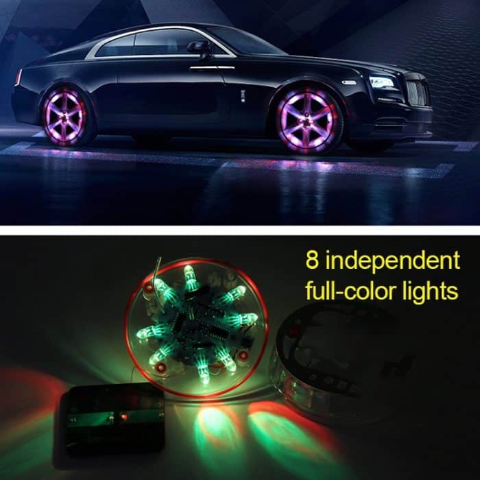 4 PCS Solar LED Autoreifen Dekoration Blinklichter Bunte Räder Nabe Atmosphärenlichter Infrarot-Fernbedienung – Bild 5