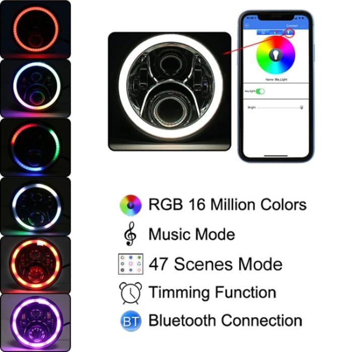 2 PCS 7 Zoll DC12V 6000K-6500K 50W Auto LED Scheinwerfer Cree Lamp Perlen für Jeep Wrangler / Harley, Unterstützung APP + Bluetooth Control – Bild 6