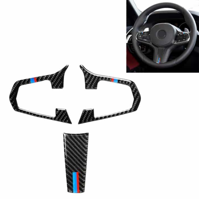 3 in 1 Auto Carbon Faser Tricolor Lenkradknopf Dekorativer Aufkleber für BMW 5er G30 X3 G01, Links- und Rechtsantrieb Universal – Bild 1