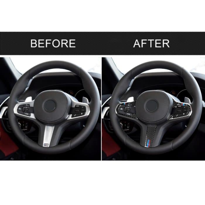 3 in 1 Auto Carbon Faser Tricolor Lenkradknopf Dekorativer Aufkleber für BMW 5er G30 X3 G01, Links- und Rechtsantrieb Universal – Bild 7