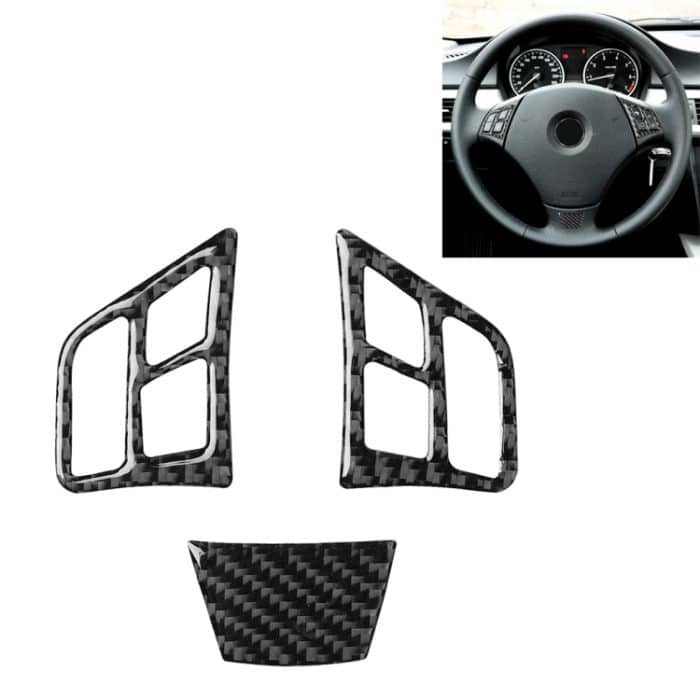 CRP2325.jpg 3 in 1 Auto Carbon Faser Einfarbig Lenkradknopf Dekorativer Aufkleber für BMW 3er E90 2005-2012, Links- und Rechtsantrieb Universal – Bild 1