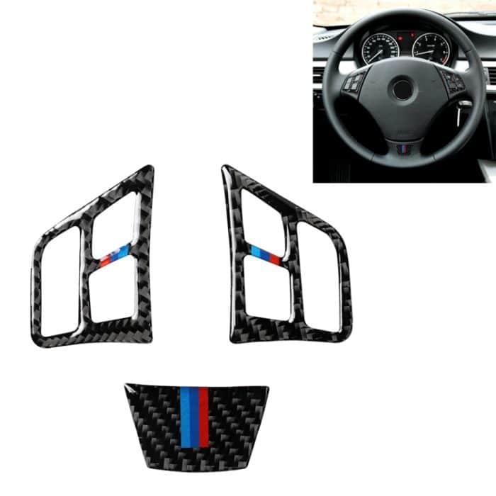 CRP2326.jpg 3 in 1 Auto Carbon Faser Tricolor Lenkradknopf Dekorativer Aufkleber für BMW 3er E90 2005-2012, Links- und Rechtsantrieb Universal – Bild 1