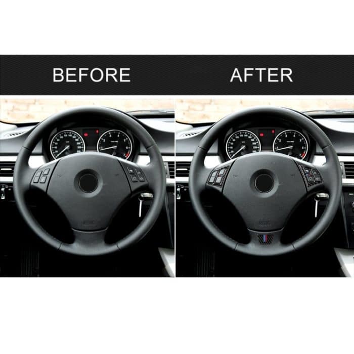 3 in 1 Auto Carbon Faser Tricolor Lenkradknopf Dekorativer Aufkleber für BMW 3er E90 2005-2012, Links- und Rechtsantrieb Universal – Bild 7