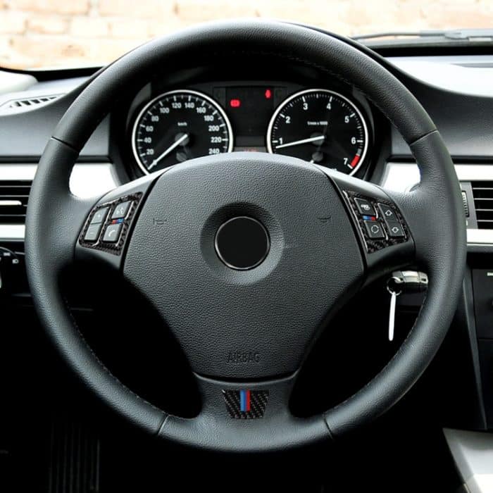 3 in 1 Auto Carbon Faser Tricolor Lenkradknopf Dekorativer Aufkleber für BMW 3er E90 2005-2012, Links- und Rechtsantrieb Universal – Bild 8