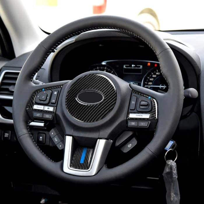 4 in 1 Auto Carbon Fiber Blue Lenkradknopf Dekorativer Aufkleber für Subaru Forester 2016-2018, Links- und Rechtsantrieb Universal – Bild 8