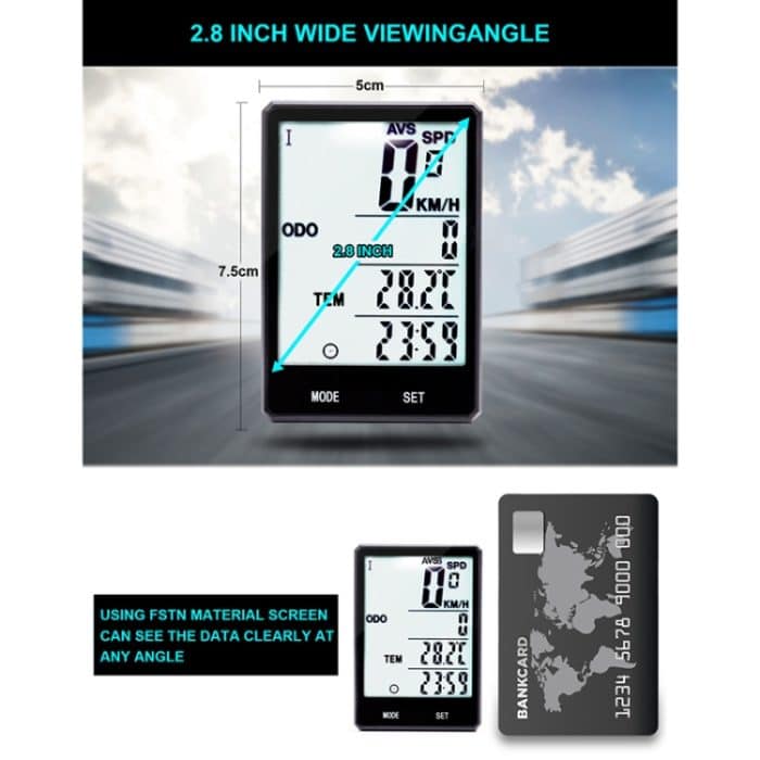 2,8 Zoll Englisch Wireless Waterproof Cycle Computer LCD-Kilometerzähler Tachometer mit Verlängerungshalter – Bild 7