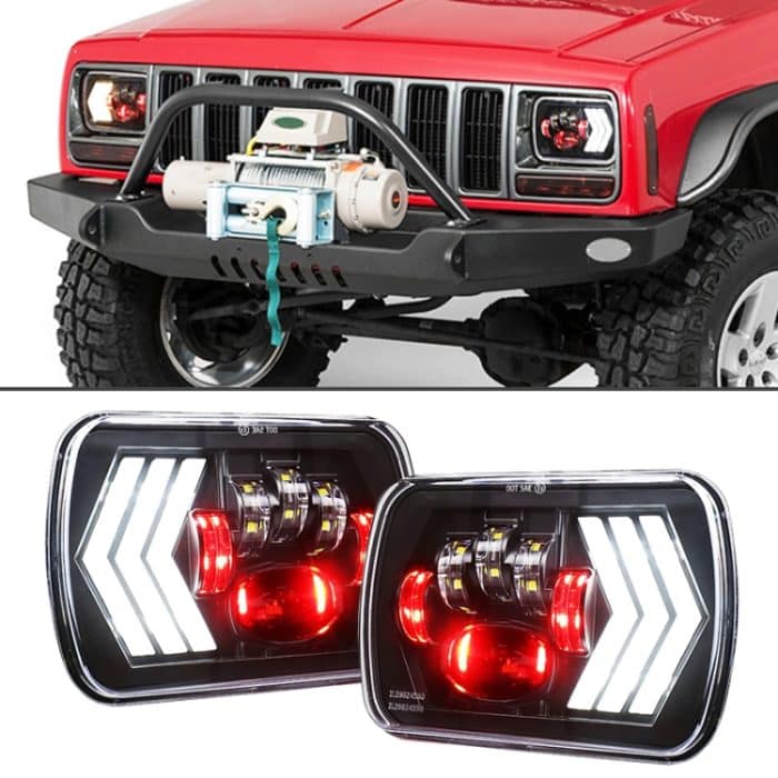 2 PCS 5X7 Zoll Car Modified Red Hintergrund LED Square Scheinwerfer für Jeep Wrangler – Bild 1