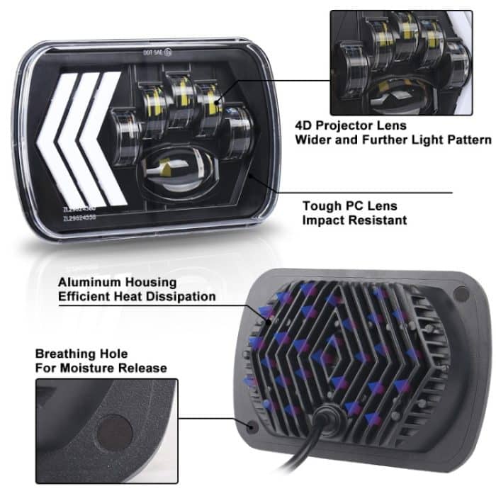 2 PCS 5X7 Zoll Car Modified Red Hintergrund LED Square Scheinwerfer für Jeep Wrangler – Bild 4