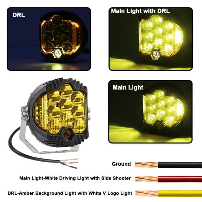 OL-1950Y 5 Zoll DC12V-30V 5000LM 6500K 50W Auto LED-Licht auf drei Seiten Scheinwerfer für Jeep Wrangler (Goldlicht) – Bild 6