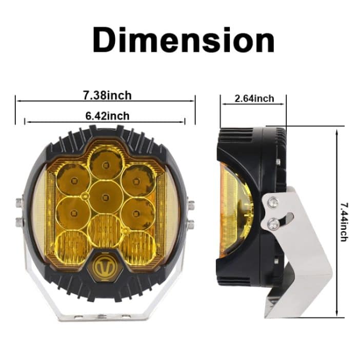 OL-1950Y 7 Zoll DC12V-30V 8000LM 6500K 90W Auto-LED-Licht an drei Seiten Scheinwerfer für Jeep Wrangler (Goldlicht) – Bild 3