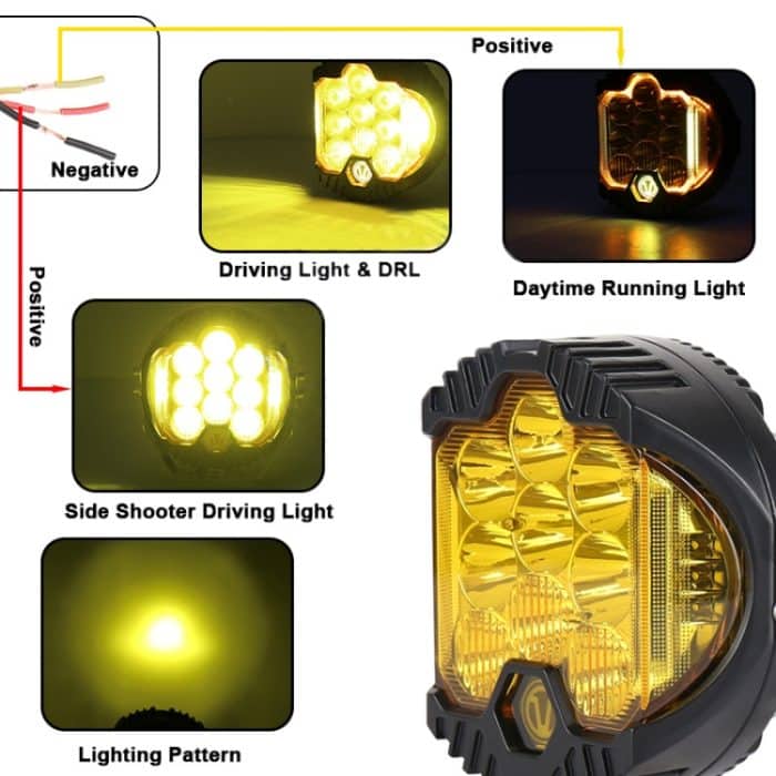 OL-1950Y 7 Zoll DC12V-30V 8000LM 6500K 90W Auto-LED-Licht an drei Seiten Scheinwerfer für Jeep Wrangler (Goldlicht) – Bild 5