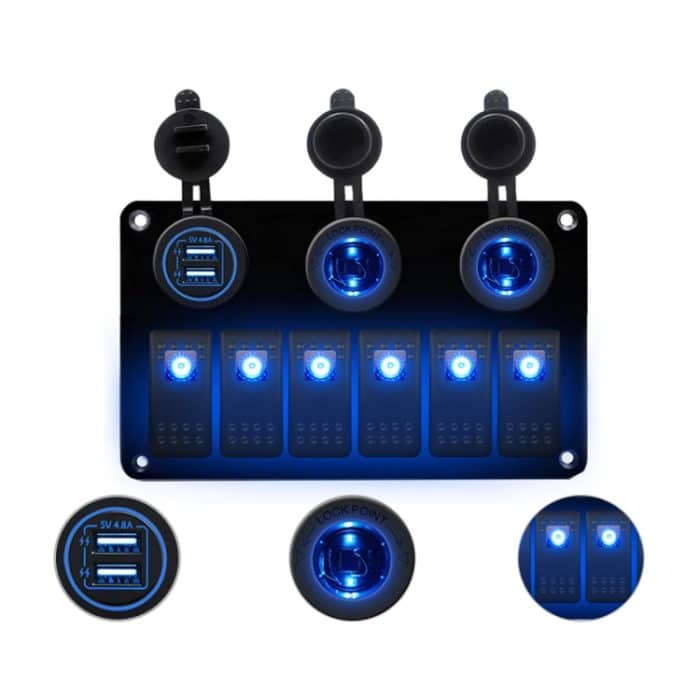 Multifunktionales Kombi-Schaltfeld, 12 V/24 V, 6-Wege-Schalter + Dual-USB-Ladegerät für Auto, Wohnmobil, Marine, Boot, 6 Way (Blue Light), 6 Way (Green Light), 6 Way (Red Light) – Bild 1