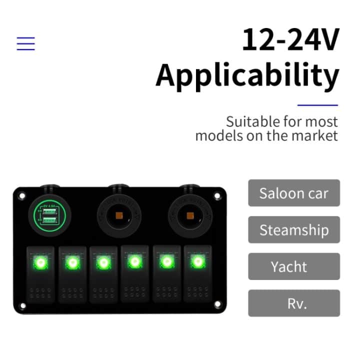 Multifunktionales Kombi-Schaltfeld, 12 V/24 V, 6-Wege-Schalter + Dual-USB-Ladegerät für Auto, Wohnmobil, Marine, Boot, 6 Way (Blue Light), 6 Way (Green Light), 6 Way (Red Light) – Bild 3