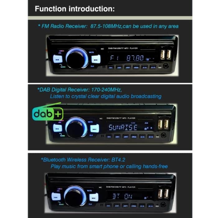 1-Din Auto DAB Radio Player Stereoanlage FM-Empfänger, Unterstützung Bluetooth & U Disk & MP3 & TF Karte – Bild 3
