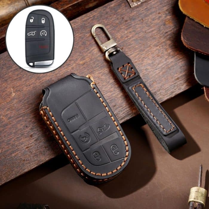 Hallmo Auto-Schlüsselschutzhülle aus echtem Leder für Jeep Compass 5-Tasten, For Jeep Compass 5-button (Black), For Jeep Compass 5-button (Blue), For Jeep Compass 5-button (Brown) – Bild 1