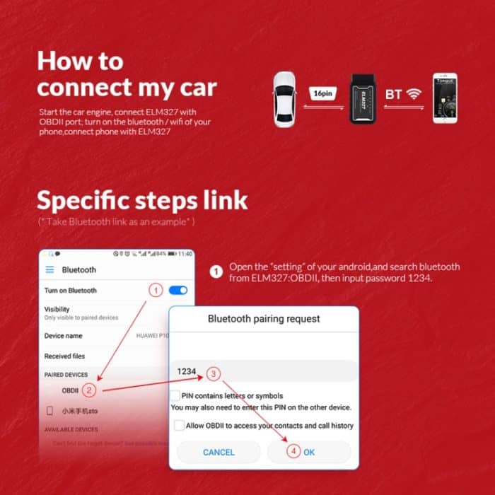 OBD II ELM327 Bluetooth Car Fault Diagnostic Tool V1.5PIC25K80 Chip – Bild 7