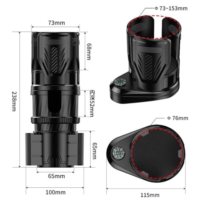 SB-3088 Multifunktionaler einziehbarer drehbarer Wasserbecherhalter mit Kompass – Bild 2
