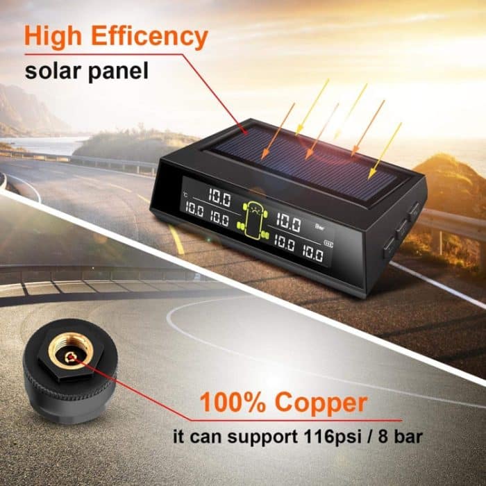 Auto Solar Wireless Reifendrucküberwachungssystem TPMS 6 externe Sensoren für 6-Rad-LKW-Bus – Bild 5