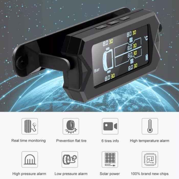 15Bar Solar Wireless Reifendrucküberwachungssystem TPMS 6 externe Sensoren für 6-Rad-LKW-Bus – Bild 4