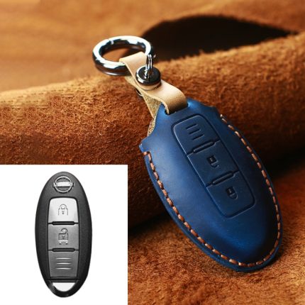 Für Nissan Auto Rindsleder Schlüssel Schutzhülle Schlüsseletui, Drei Schlüssel Horizontale Linienversion, For Nissan, Three Keys Horizontal Line Version