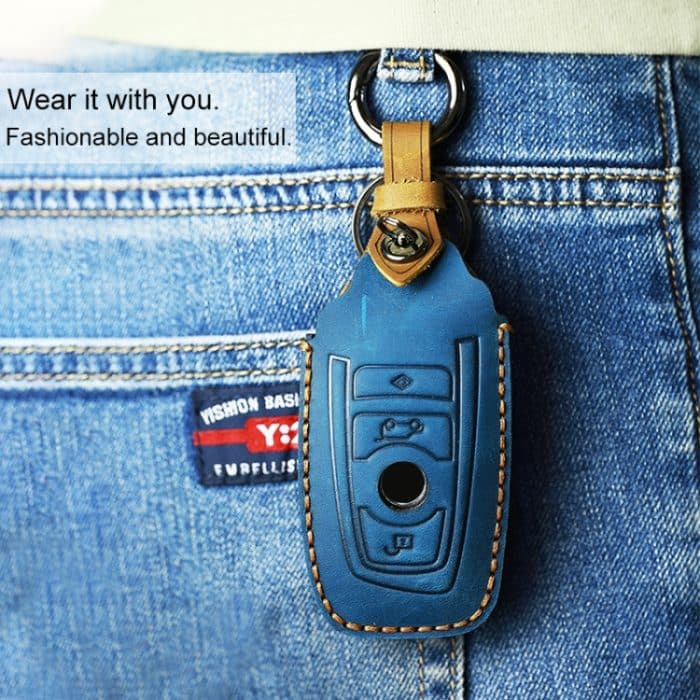 Für BMW alten Stil Auto Rindsleder Schlüssel Schutzhülle Schlüsseletui, drei Schlüssel Version, For BMW Old Style, Three Keys Version – Bild 6