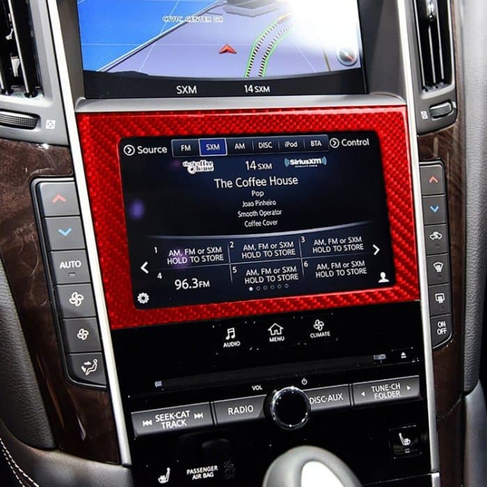 Auto-Carbonfaser-Navigationsrahmen, dekorativer Aufkleber für Infiniti Q50 2014–2020, Links- und Rechtsantrieb, Navigation Frame – Bild 5