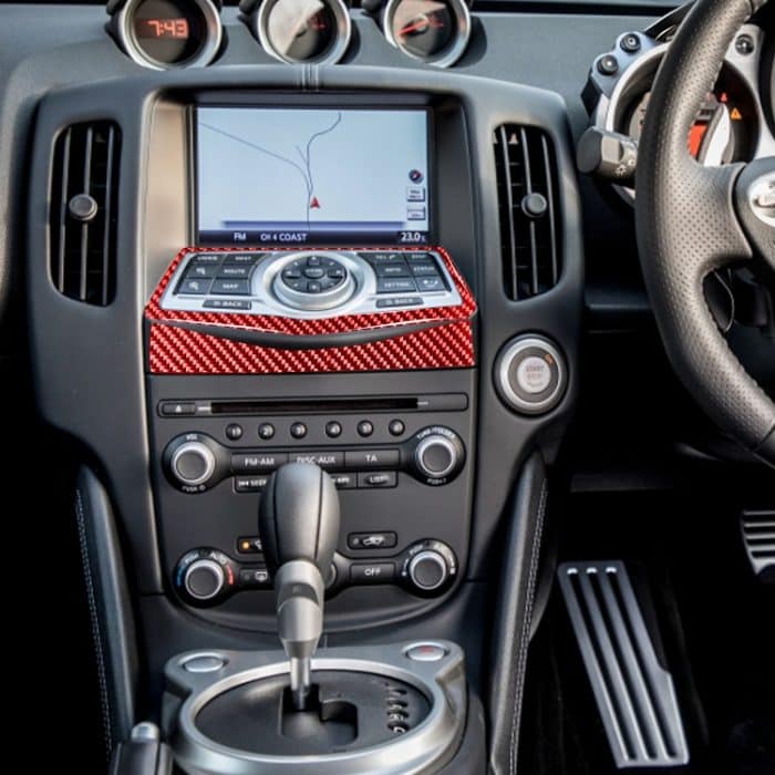 2-in-1-Carbonfaser-Multimedia-Navigationstastenrahmen, dekorativer Aufkleber für Nissan 370Z / Z34 2009-, Links- und Rechtsantrieb Universal, Multimedia Navigation Button Frame – Bild 5