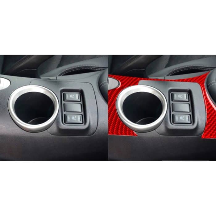 Auto-Kohlefaser-Wasserbecherhalter-Panel, dekorativer Aufkleber für Nissan 370Z / Z34 2009-, Links- und Rechtsantrieb, universell, Water Cup Holder Panel – Bild 6