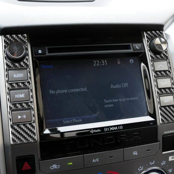 2 stücke / satz Kohlefaser Auto Zentralsteuerung Volumenschalter Dekorative Aufkleber für Toyota Tundra 2014-2018, links rechts fahren universell – Bild 5