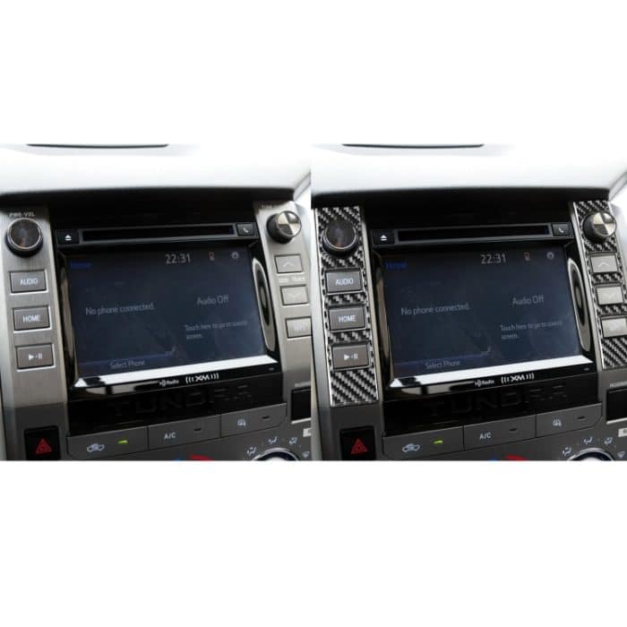 2 stücke / satz Kohlefaser Auto Zentralsteuerung Volumenschalter Dekorative Aufkleber für Toyota Tundra 2014-2018, links rechts fahren universell – Bild 7